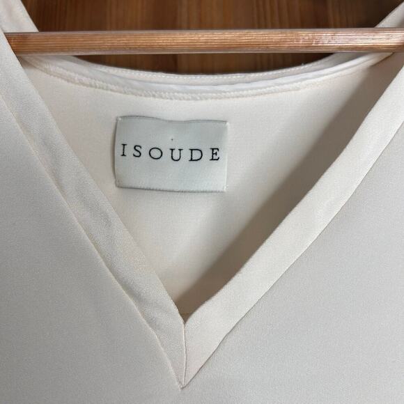 Isoude CREAM V-Neck Silk Georgette Shift Dress Women’s 14 Event Gala Wedding - Picture 5 of 8